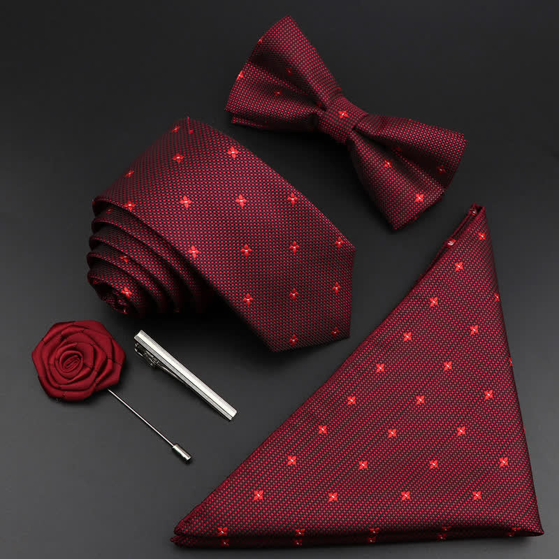 Caja de regalo con 5 pajaritas con estampado floral de cachemira burdeos para hombre
