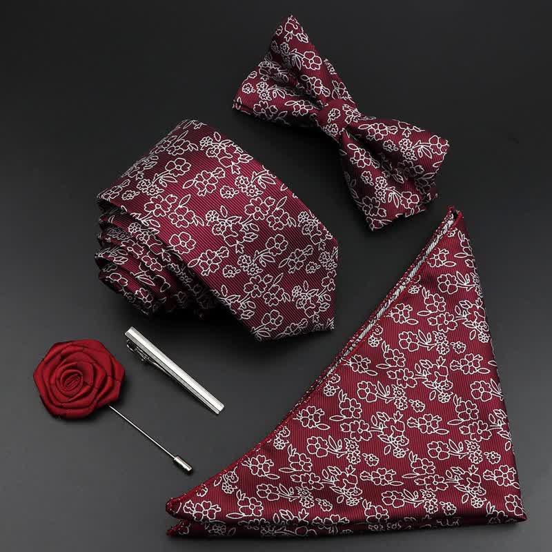 Caja de regalo con 5 pajaritas con estampado floral de cachemira burdeos para hombre