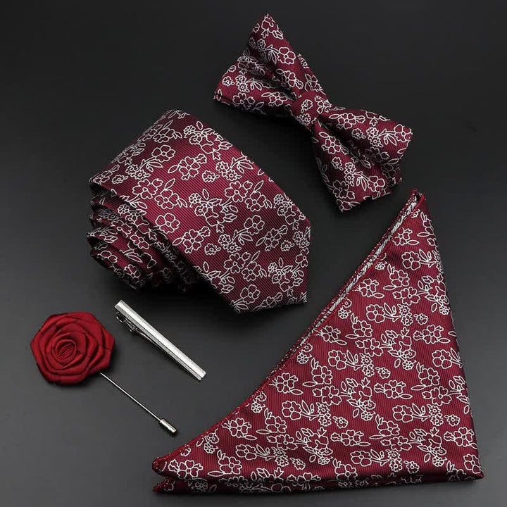 Caja de regalo con 5 pajaritas con estampado floral de cachemira burdeos para hombre