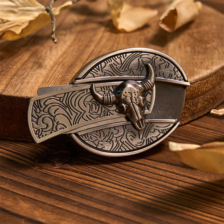 Conjunto de colgante y anillo con hebilla de cinturón con cuchillo oculto de toro Longhorn