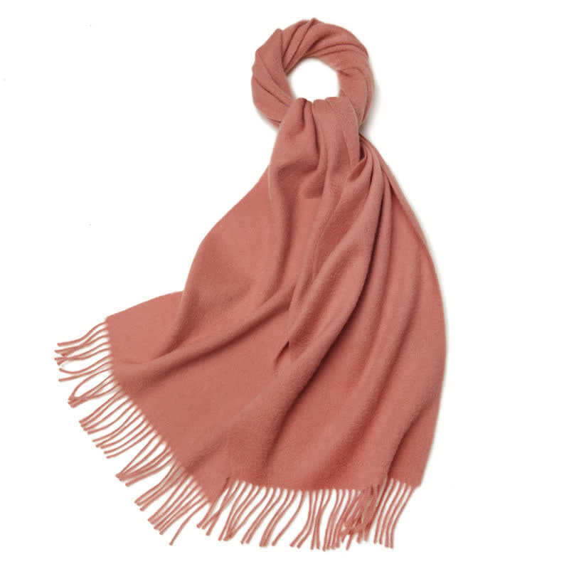 Bufanda unisex sencilla de lana pura con flecos en color liso