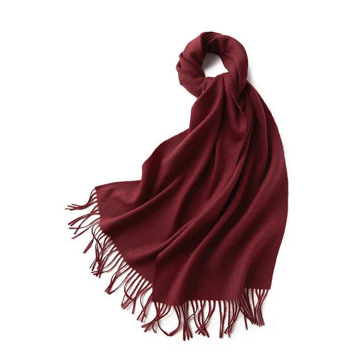 Bufanda unisex sencilla de lana pura con flecos en color liso