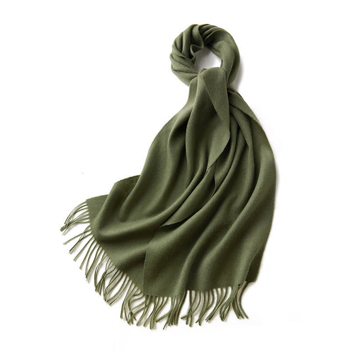 Bufanda unisex sencilla de lana pura con flecos en color liso