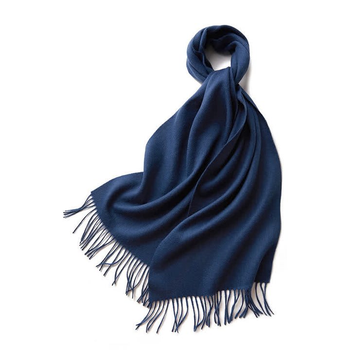 Bufanda unisex sencilla de lana pura con flecos en color liso