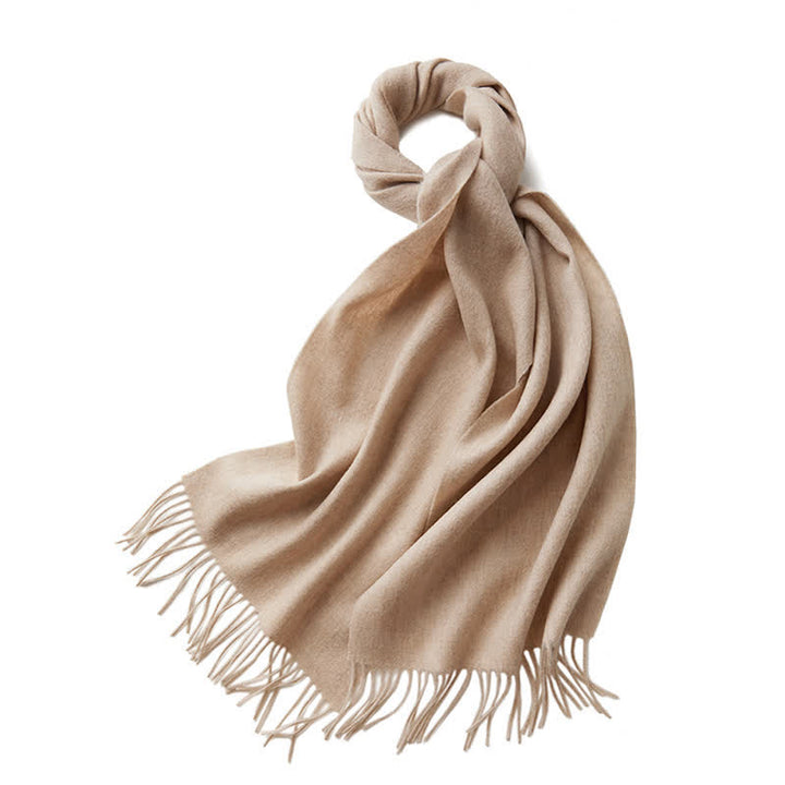 Bufanda unisex sencilla de lana pura con flecos en color liso