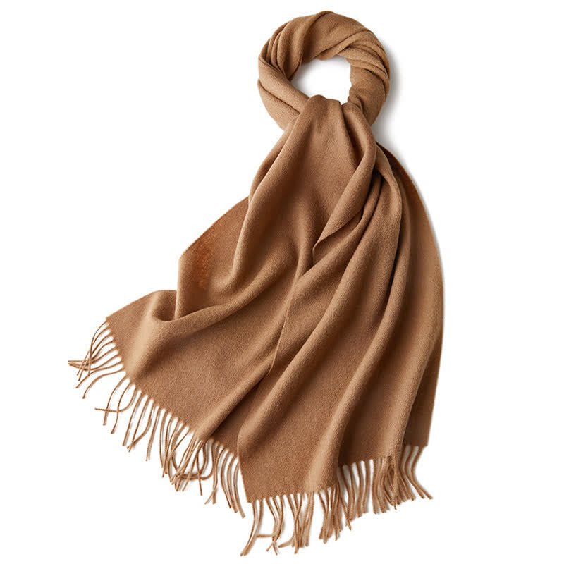 Bufanda unisex sencilla de lana pura con flecos en color liso