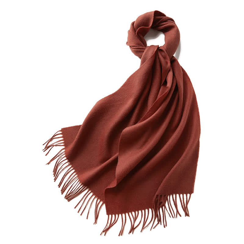 Bufanda unisex sencilla de lana pura con flecos en color liso
