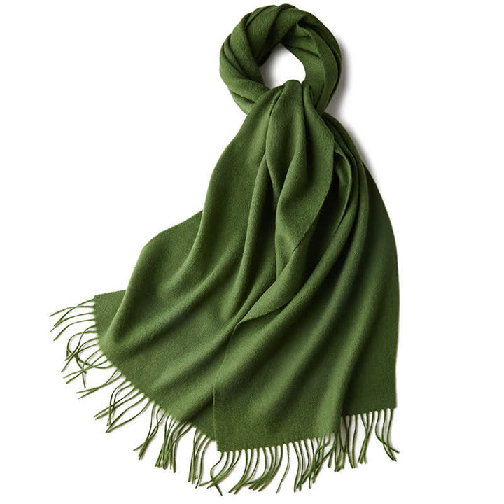 Bufanda unisex sencilla de lana pura con flecos en color liso