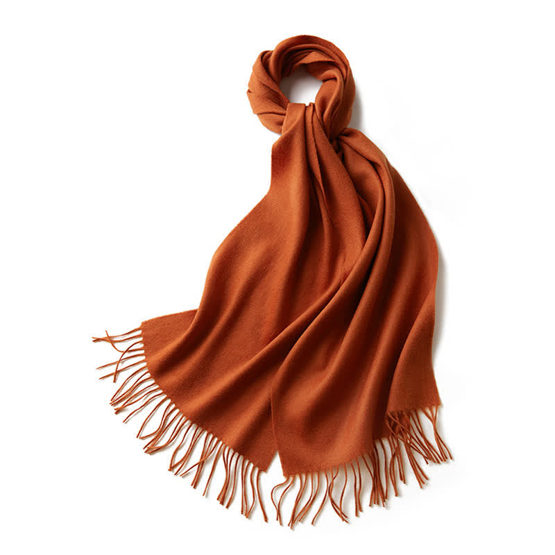 Bufanda unisex sencilla de lana pura con flecos en color liso