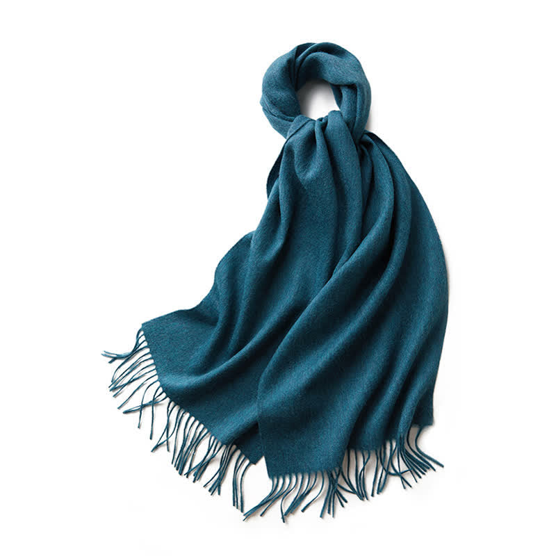 Bufanda unisex sencilla de lana pura con flecos en color liso