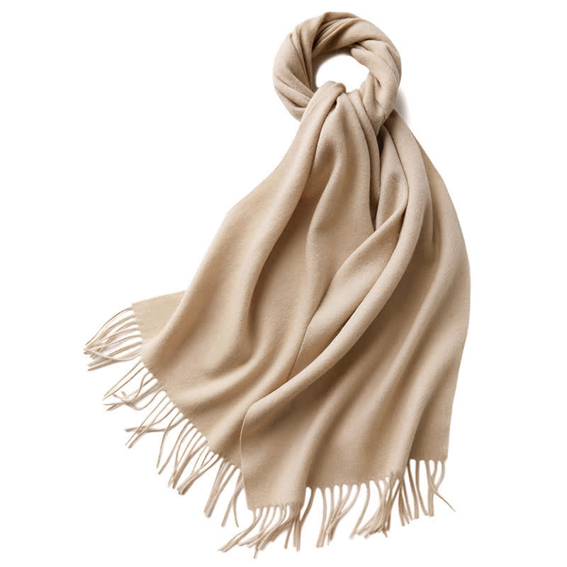 Bufanda unisex sencilla de lana pura con flecos en color liso