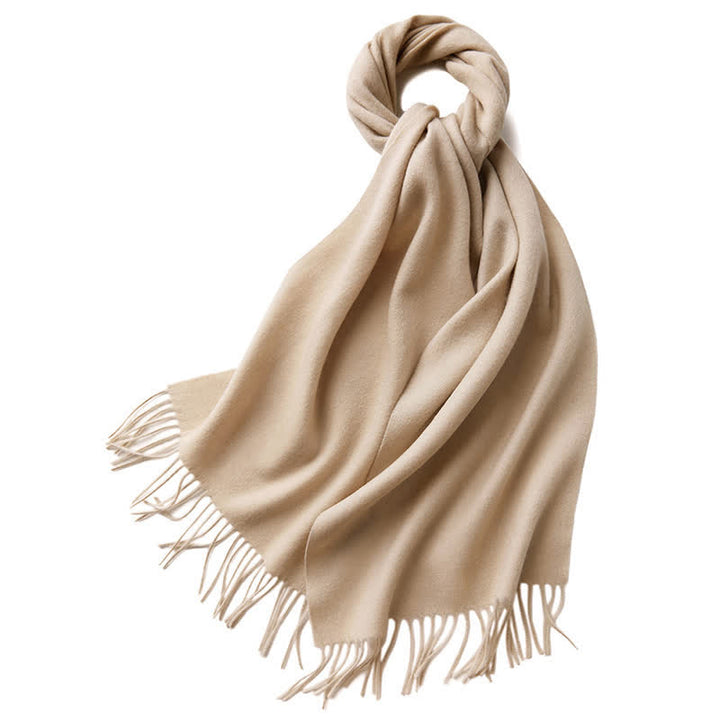 Bufanda unisex sencilla de lana pura con flecos en color liso
