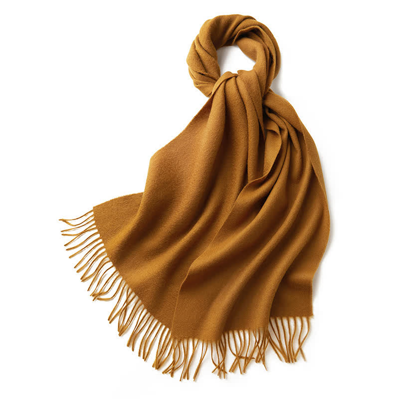 Bufanda unisex sencilla de lana pura con flecos en color liso