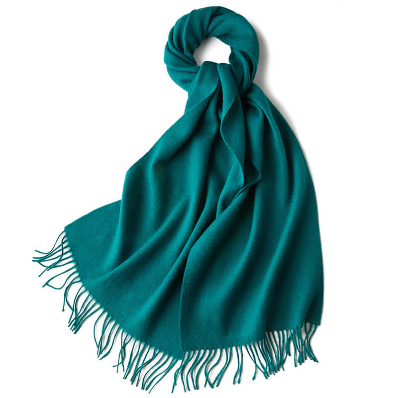 Bufanda unisex sencilla de lana pura con flecos en color liso