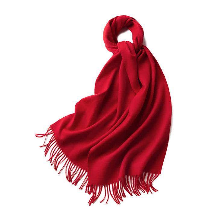 Bufanda unisex sencilla de lana pura con flecos en color liso
