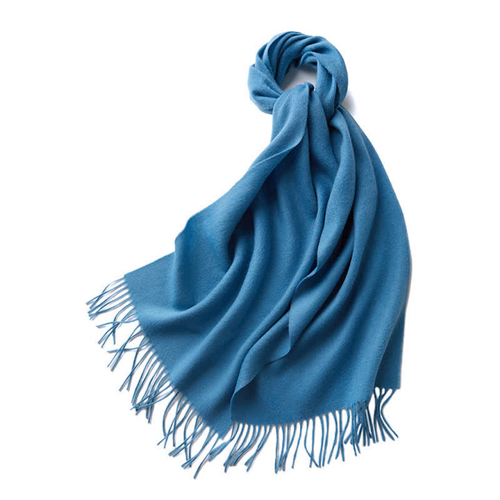 Bufanda unisex sencilla de lana pura con flecos en color liso