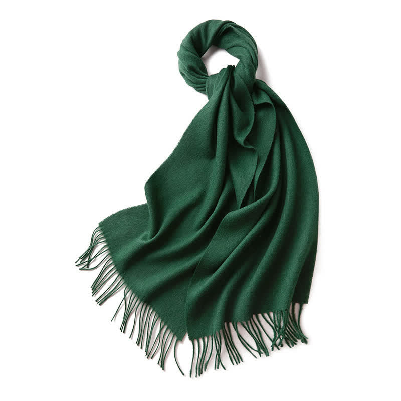 Bufanda unisex sencilla de lana pura con flecos en color liso