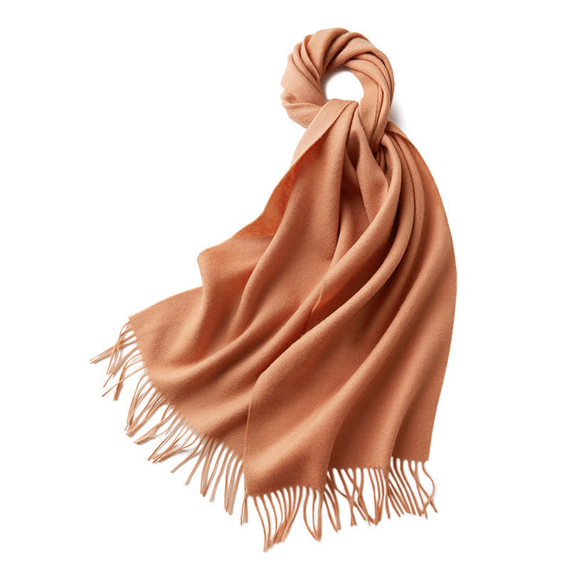 Bufanda unisex sencilla de lana pura con flecos en color liso