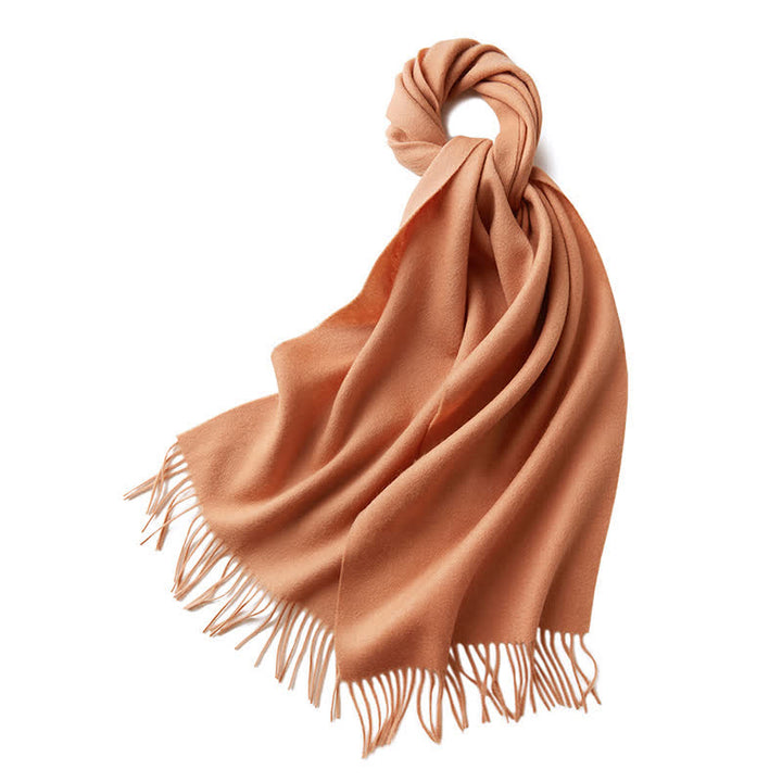 Bufanda unisex sencilla de lana pura con flecos en color liso