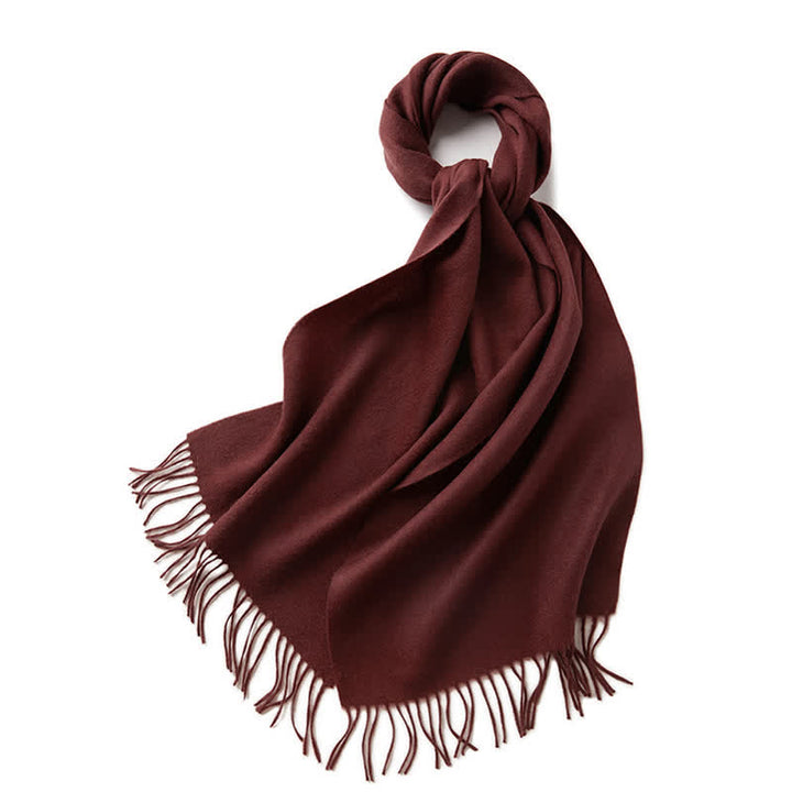 Bufanda unisex sencilla de lana pura con flecos en color liso