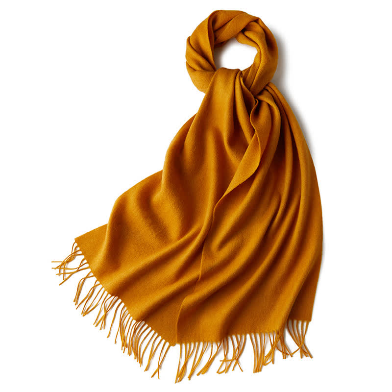 Bufanda unisex sencilla de lana pura con flecos en color liso