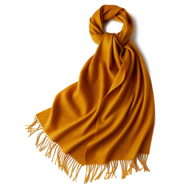 Bufanda unisex sencilla de lana pura con flecos en color liso