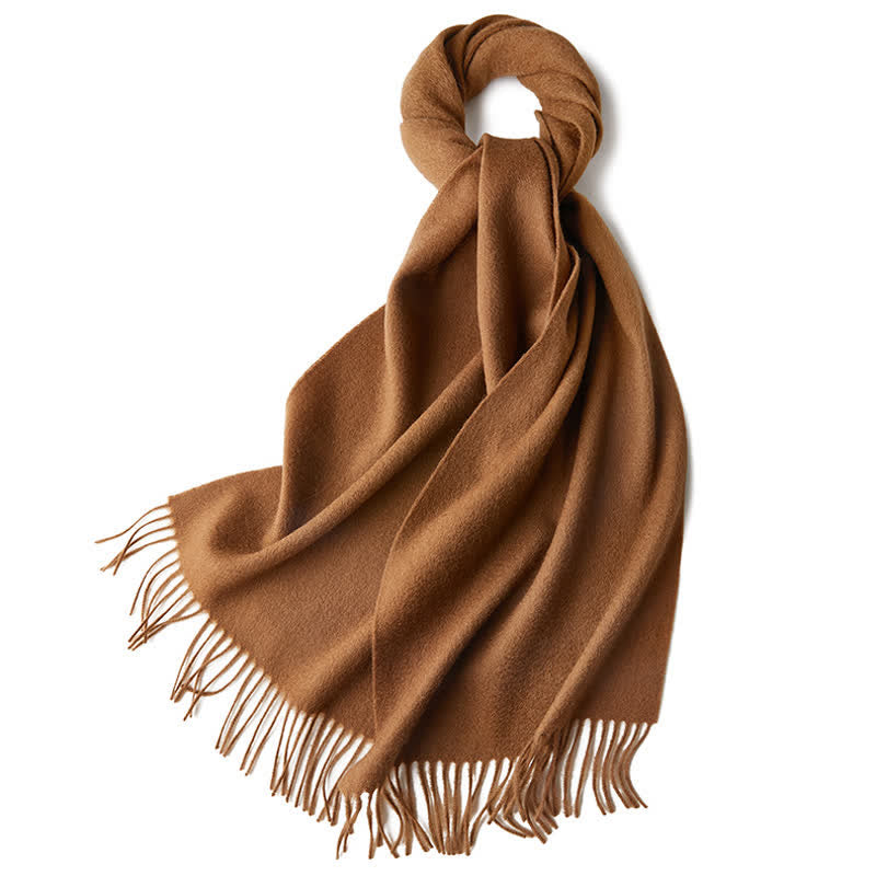 Bufanda unisex sencilla de lana pura con flecos en color liso