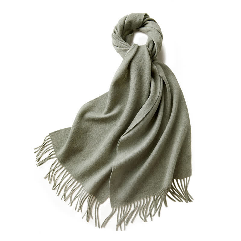 Bufanda unisex sencilla de lana pura con flecos en color liso