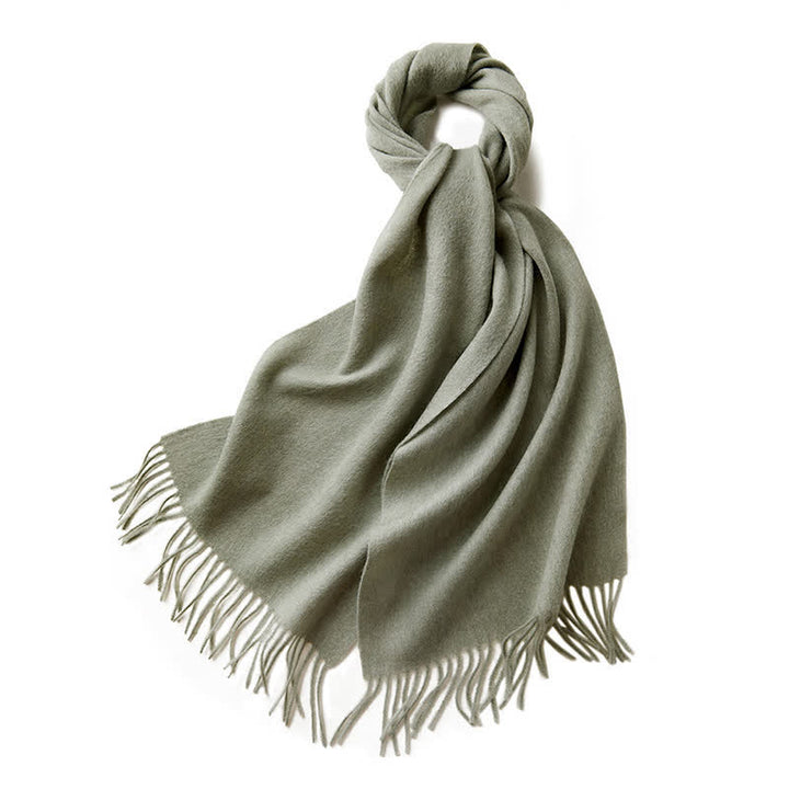 Bufanda unisex sencilla de lana pura con flecos en color liso