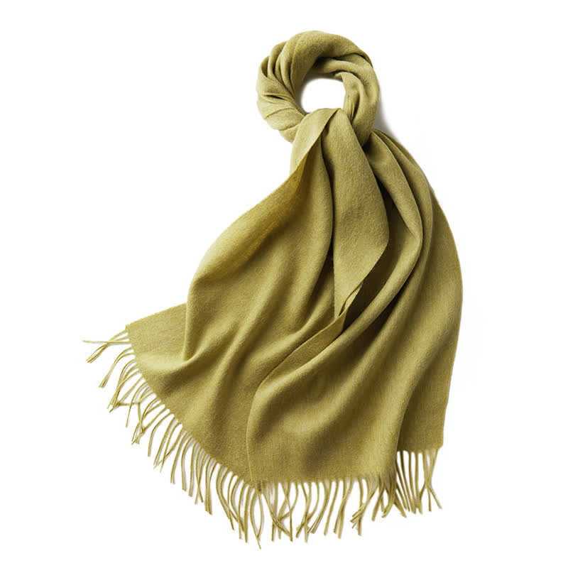 Bufanda unisex sencilla de lana pura con flecos en color liso