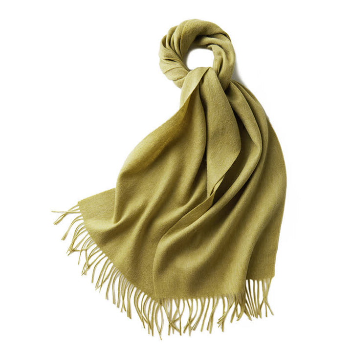 Bufanda unisex sencilla de lana pura con flecos en color liso