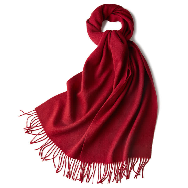 Bufanda unisex sencilla de lana pura con flecos en color liso