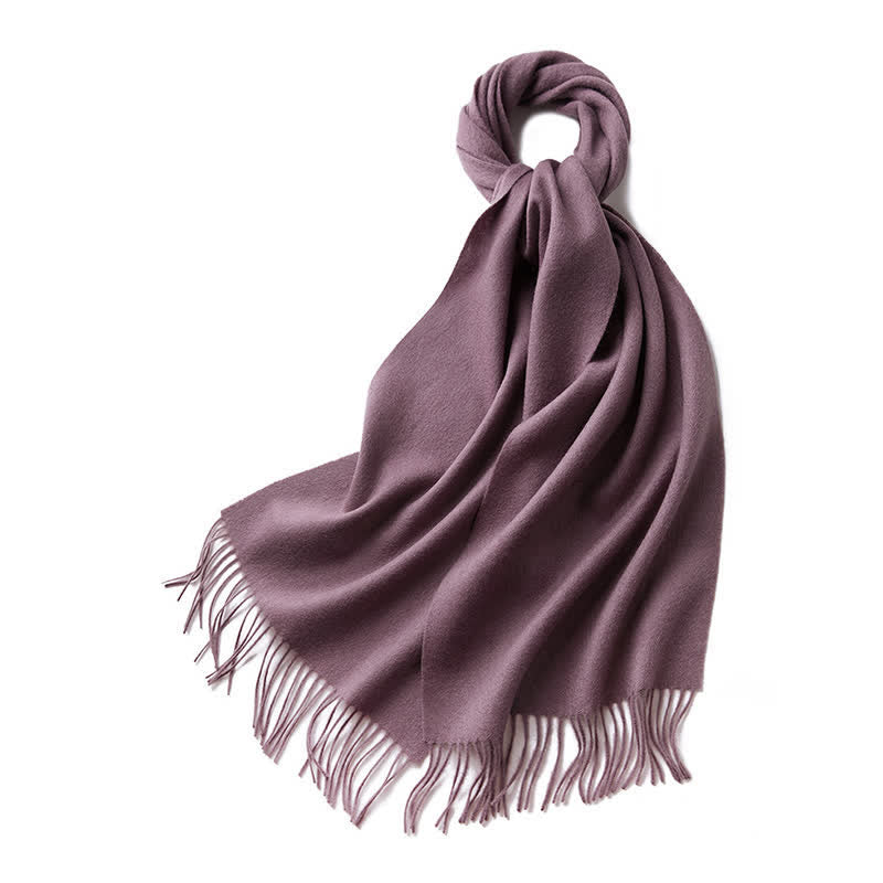 Bufanda unisex sencilla de lana pura con flecos en color liso