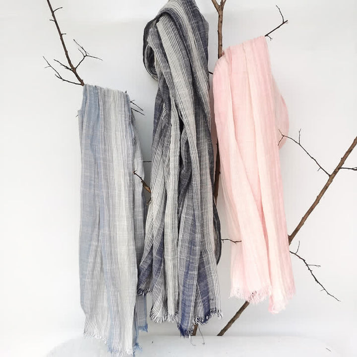 Bufanda unisex de lino y algodón a rayas para primavera y otoño