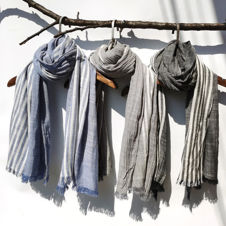 Bufanda unisex de lino y algodón a rayas para primavera y otoño