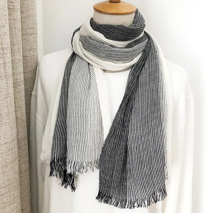 Bufanda unisex de lino y algodón a rayas para primavera y otoño