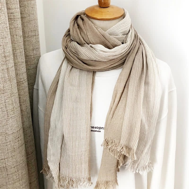 Bufanda unisex de lino y algodón a rayas para primavera y otoño