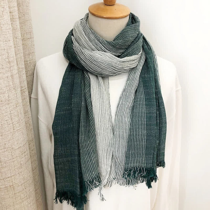 Bufanda unisex de lino y algodón a rayas para primavera y otoño