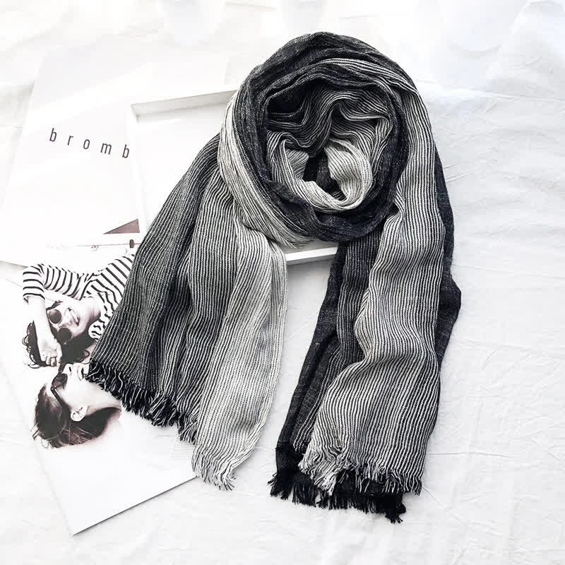 Bufanda unisex de lino y algodón a rayas para primavera y otoño