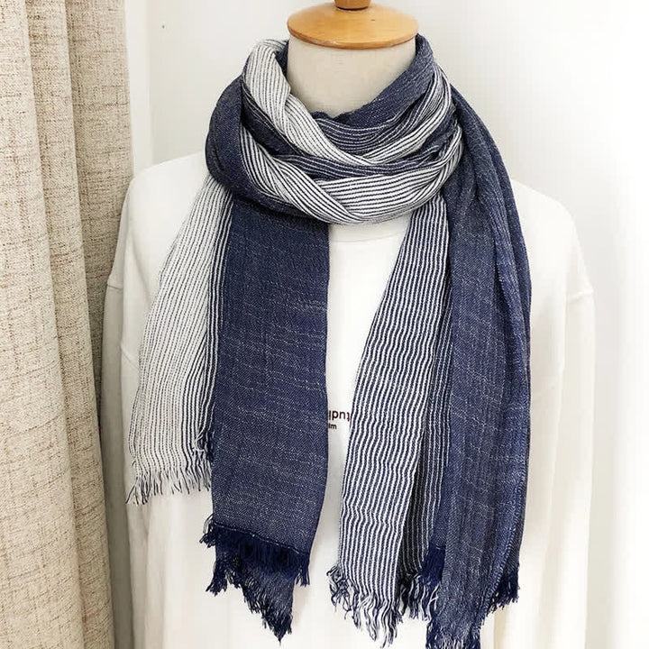 Bufanda unisex de lino y algodón a rayas para primavera y otoño