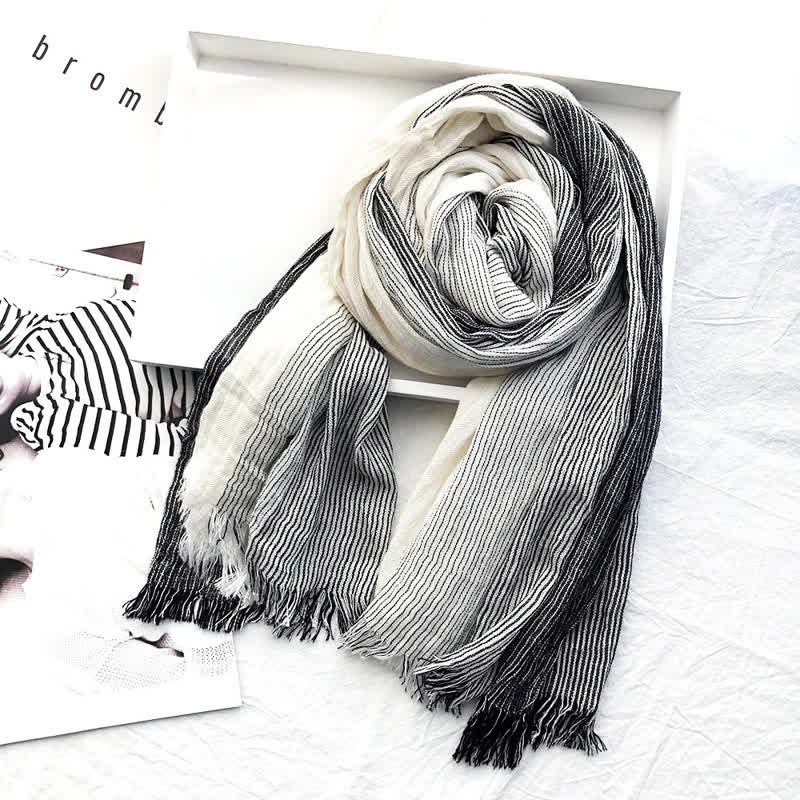 Bufanda unisex de lino y algodón a rayas para primavera y otoño
