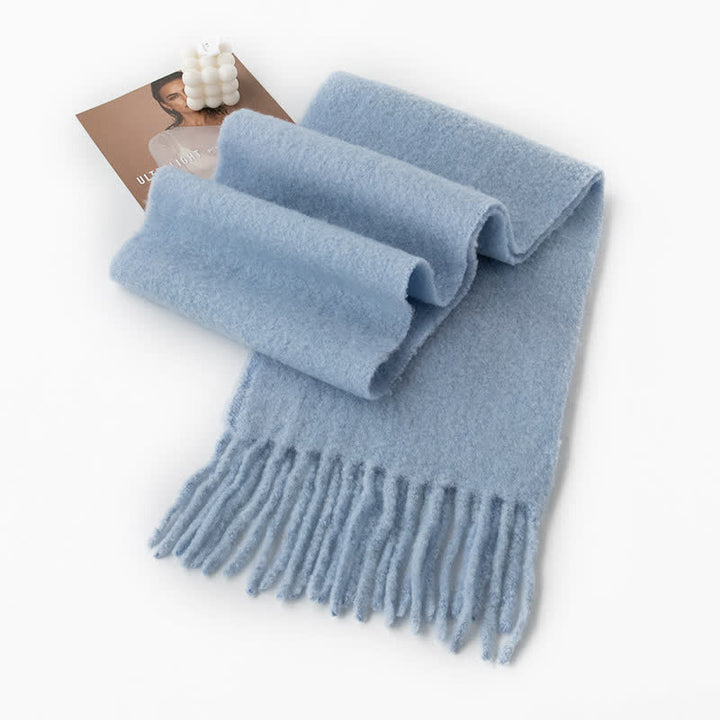 Bufanda unisex de cachemira gruesa con flecos de color sólido