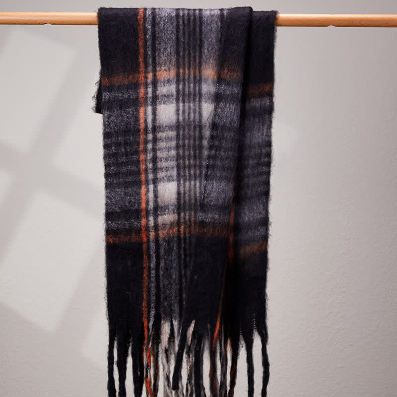 Bufanda unisex clásica cálida con borlas y cuadros