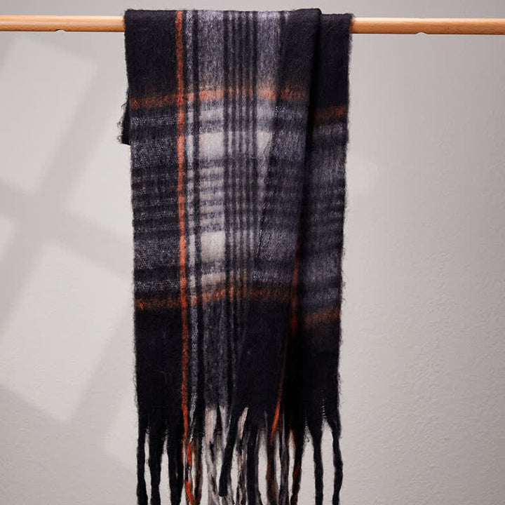 Bufanda unisex clásica cálida con borlas y cuadros