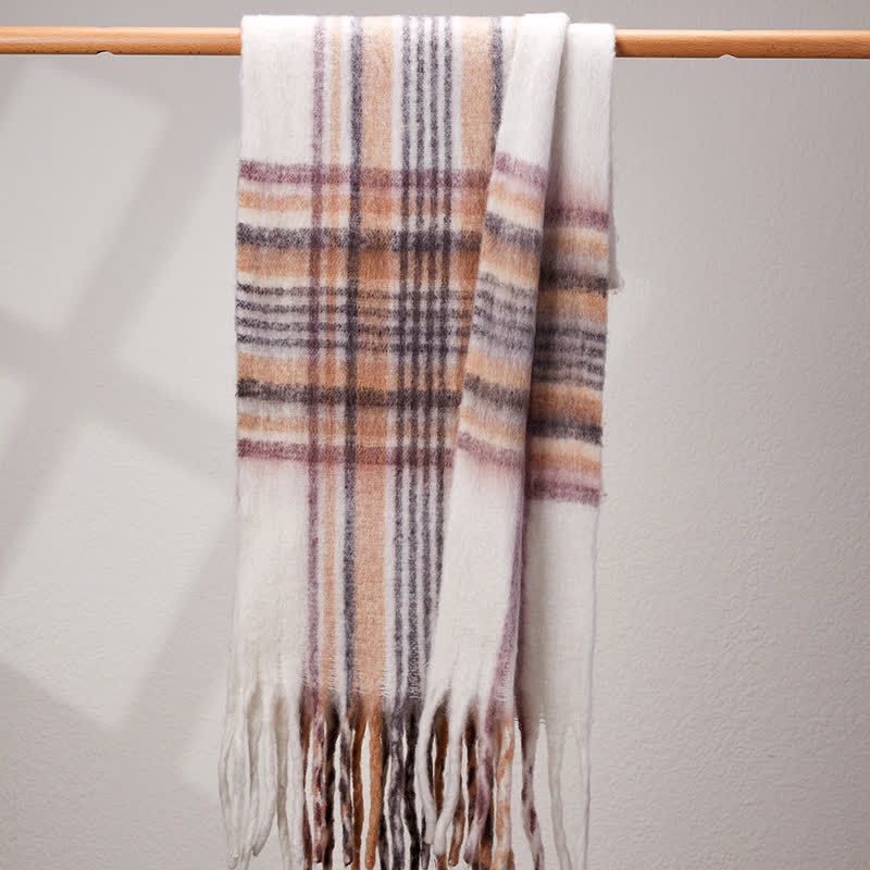 Bufanda unisex clásica cálida con borlas y cuadros