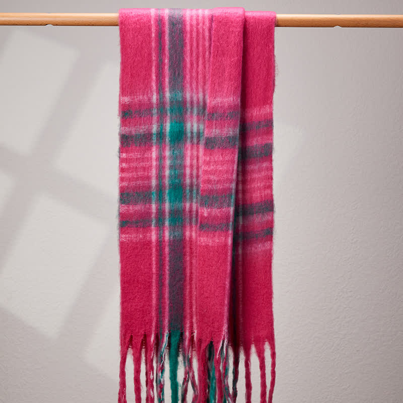 Bufanda unisex clásica cálida con borlas y cuadros