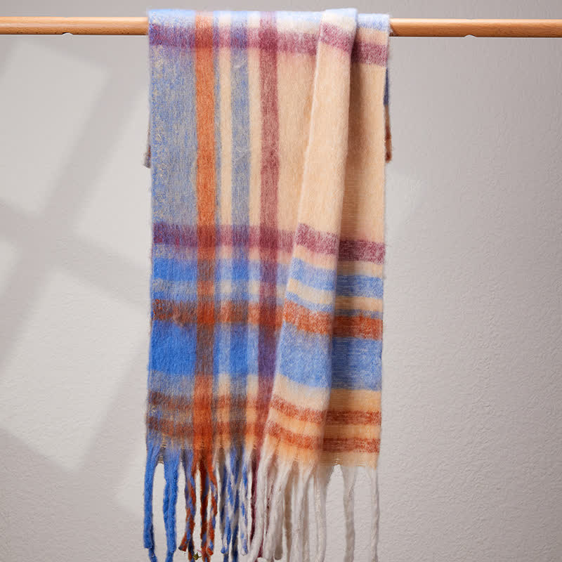 Bufanda unisex clásica cálida con borlas y cuadros