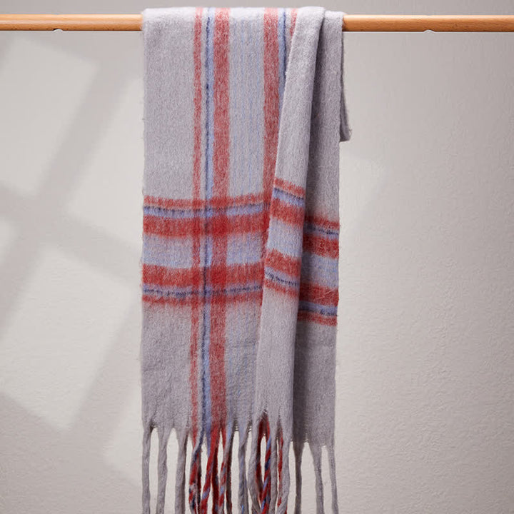 Bufanda unisex clásica cálida con borlas y cuadros