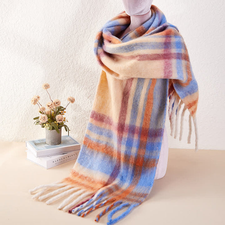 Bufanda unisex clásica cálida con borlas y cuadros