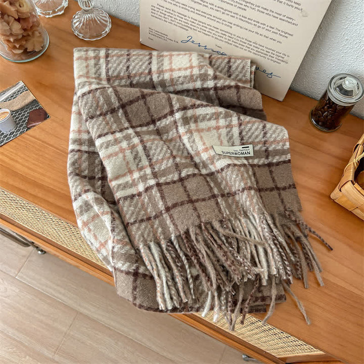 Bufanda unisex de gran tamaño con borlas y cuadros para invierno